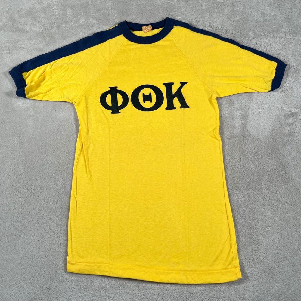 Vintage 80s Phi Theta Kappa Raglan Ringer T-Shirt Men's Small Yellow Navy Blue